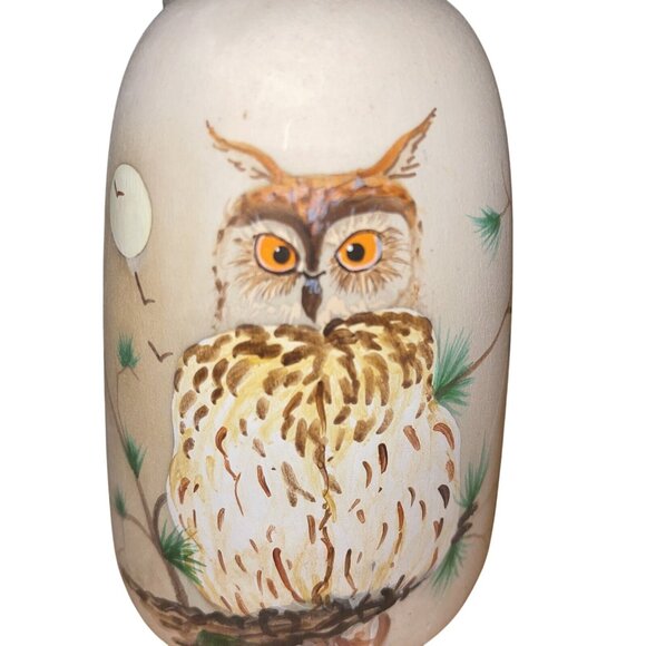 Hand Painted Ceramic Bell Owl Pine Tree Moon Rustic Home Decor Signed Stefano - Picture 2 of 8